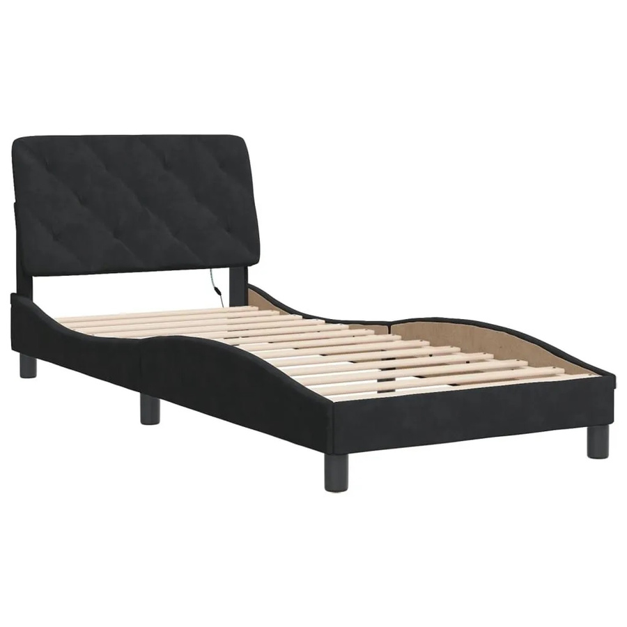vidaXL Bettgestell mit LED-Unterbettbeleuchtung und USB-Ladeport aus Samt in Schwarz, B/T/H: 90 x 200 x 218 cm - Bild 2