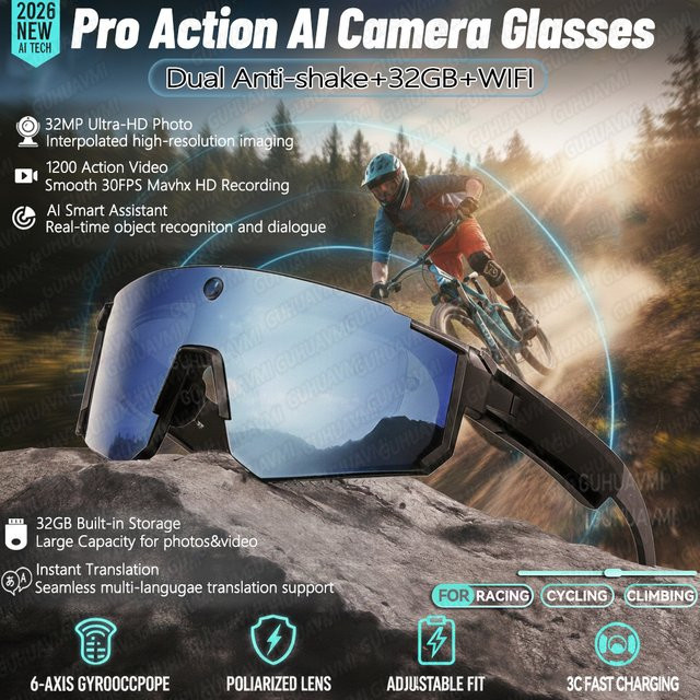 GUHUAVMI Smart-Schieß- und Aufnahmebrille mit 800W HD-Kamera und Anti-Shake-Funktion in Orange oder Rot - Bild 1