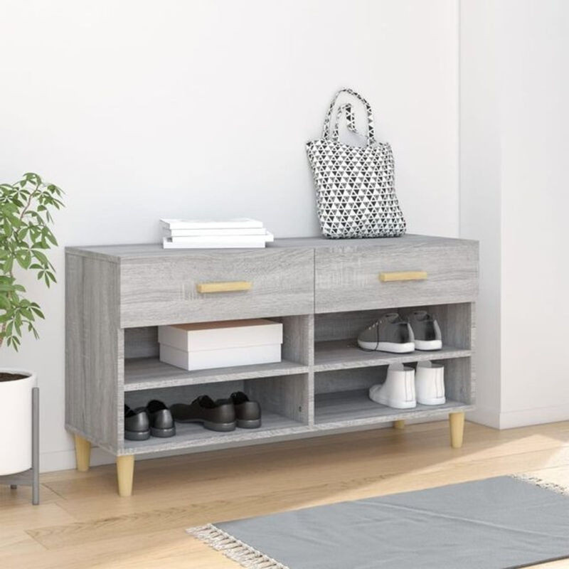 Schuhschrank Vidaxl in Grau Sonoma aus Holzwerkstoff, Modern, B/T/H: 102 x 35 x 55 cm - Bild 1