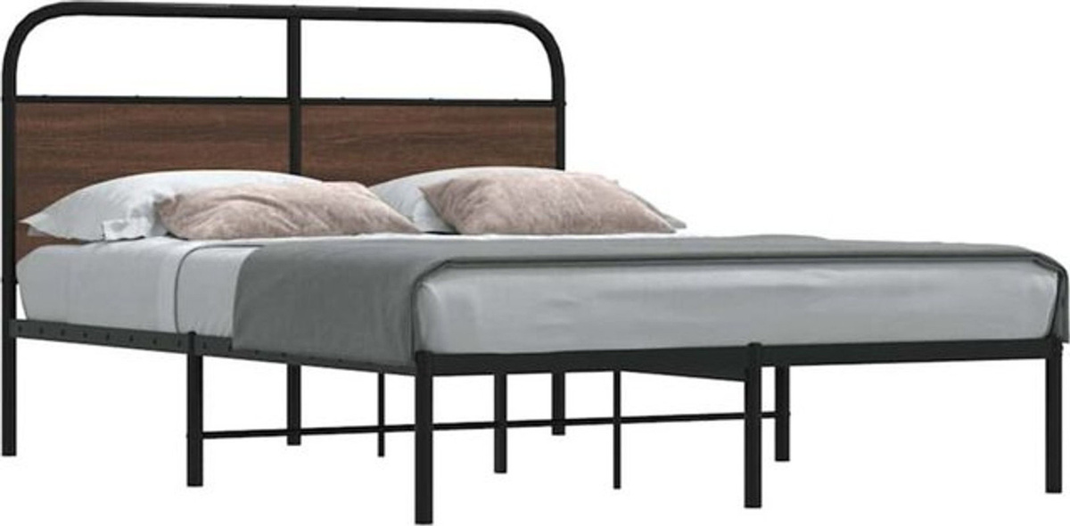 vidaxl Metallbett im Industrial Design aus Stahl und Holzwerkstoff, Braun, B/T/H: 120 x 190 x 125 cm - Bild 1