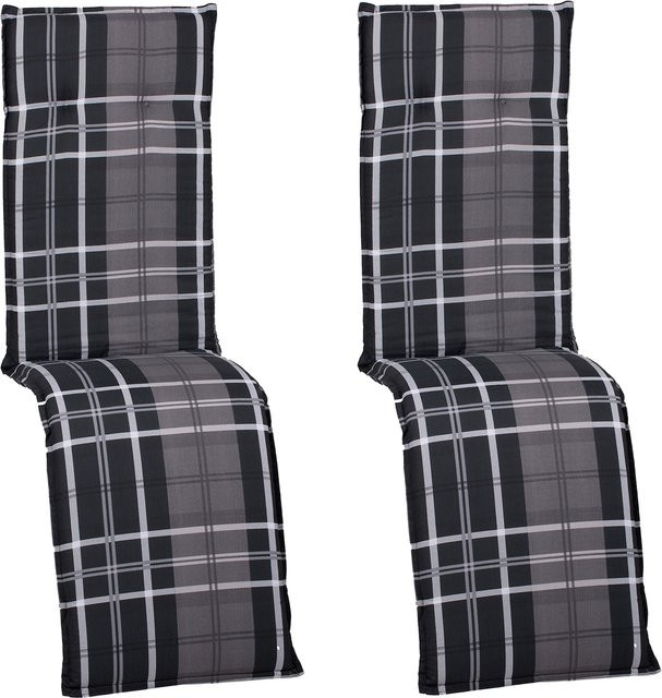 NYVI 2er Set Liegenauflage für Barcelona Relaxliegen mit Komfortschaumkern, B/T/H: 171 x 50 x 6 cm, Anthrazit Weiß Grau Karo - Bild 1