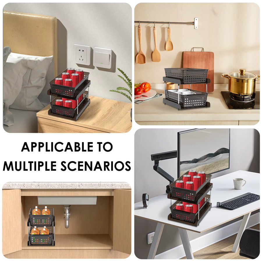 Willstar Ausziehbarer Schrank-Organizer in Schwarz, Doppelschichtiger Schubladeneinsatz aus Kunststoff für Küche und Badezimmer, Breite: 32,0 cm, Tiefe: 26,5 cm - Bild 5