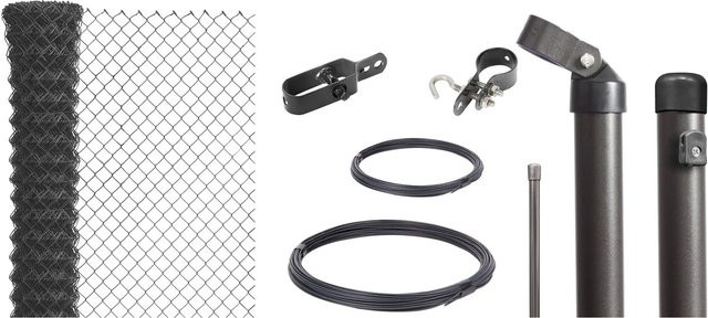 Maschendraht-Zaun-Set Anthrazit-Metallic zum Einbetonieren, Höhe: 100 cm, Länge: 15 m - Bild 1