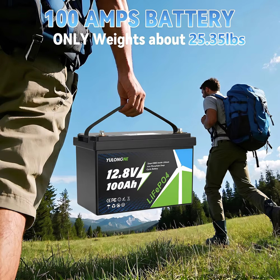YULONGNE LiFePO4 Batterie 12,8V 100Ah mit integriertem Smart BMS in Schwarz für Solar, Wohnmobile und Boote - Bild 2
