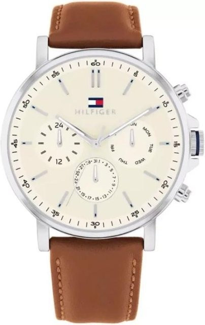 Tommy Hilfiger Herrenuhr, Quarz, Edelstahl, Leder, Beige, 5 ATM - Bild 1