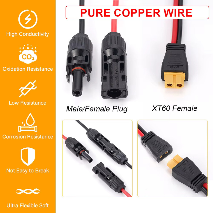 HulitTop XT60 Verlängerungskabel 12AWG mit 6m Länge und 8 Kabelklemmen für Auto, Motorrad und Solarpanel - Bild 6