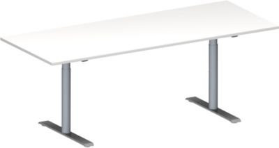 Schäfer Shop Genius Konferenztisch MODENA FLEX, rechteckig, T-Fuß Rundrohr, weiß/weißaluminium RAL 9006, B: 200 cm, T: 80 cm, H: 65-85 cm - Bild 1