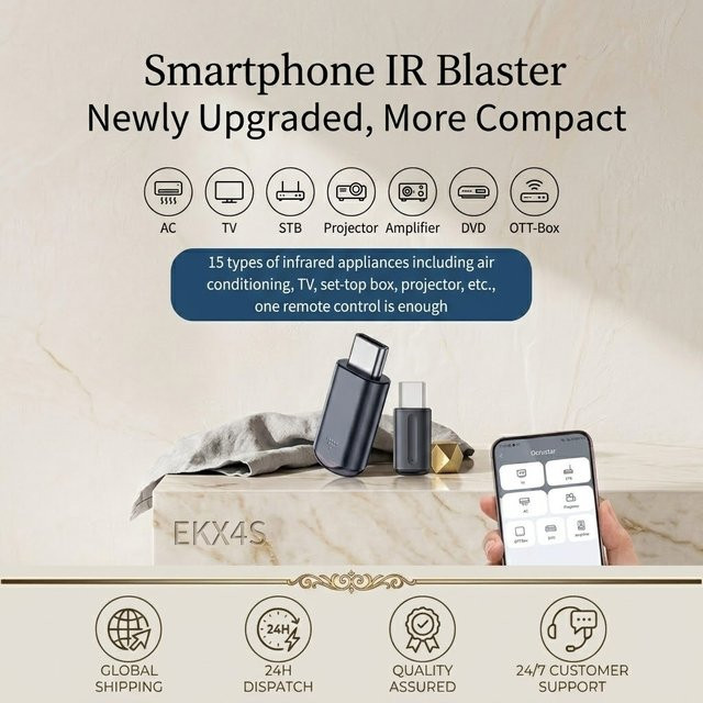 EAEY Universelle Mini-IR-Fernbedienung Typ-C Smart-App-Blaster-Adapter für TV und Klimaanlage, Schwarz - Bild 1