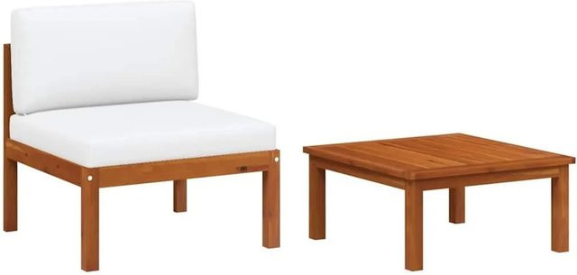 vidaXL 2-teiliges Garten-Lounge-Set aus Akazienholz und Seil mit Kissen in Cremeweiß und Schwarz - Bild 1