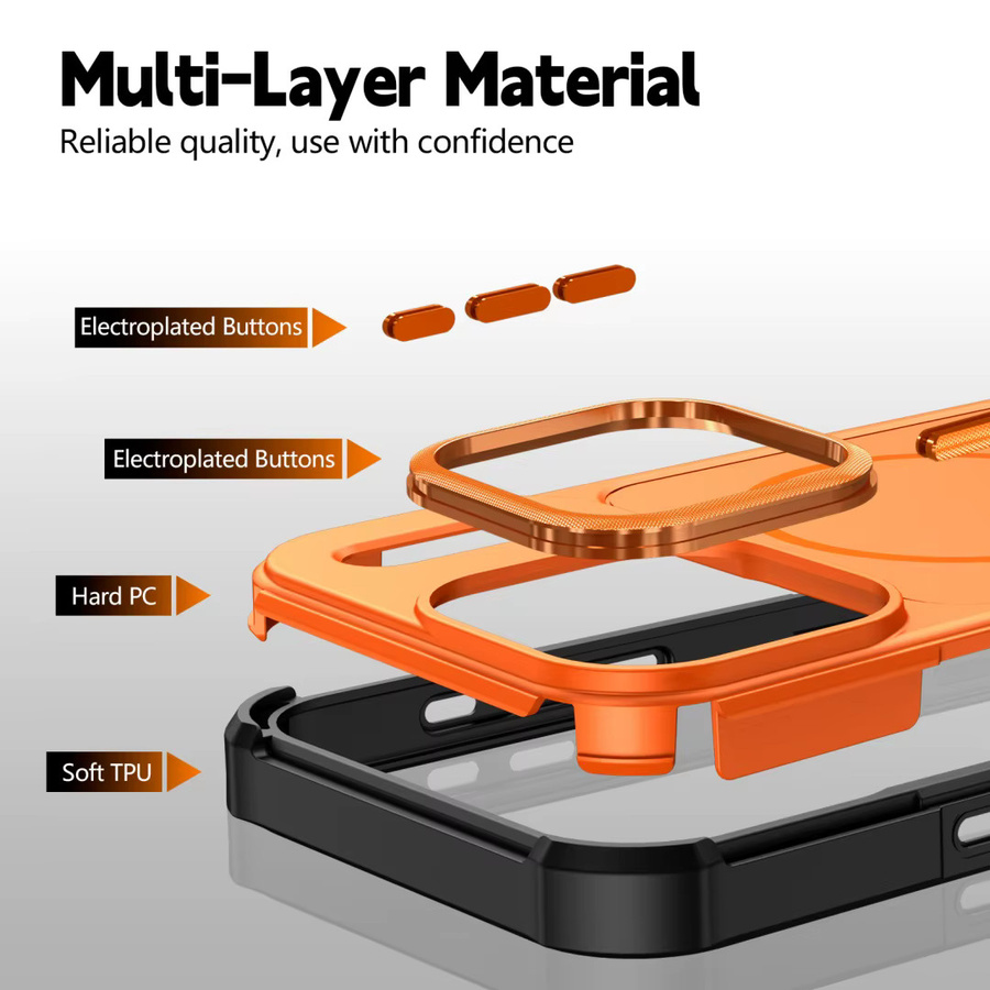 SUNWARD MagSafe Magnetische Handyhülle für iPhone 17 16 15 14 13 12 11 Pro Max Plus – Robuste Heavy-Duty Hybrid Stoßfeste Schutzhülle in Schwarz und Orange - Bild 3