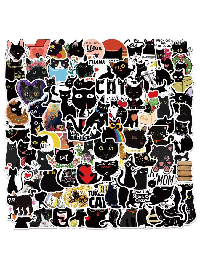 Cartoon kreative schwarze Katze Aufkleber von BulingBulingStickers Store in Schwarz und Multicolour für Laptop, Gepäck und Helm - Bild 5
