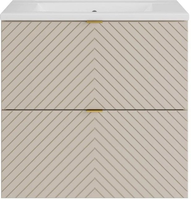 Dorioni Einzelwaschtisch in Beige mit Chevron-Muster, Breite: 60 cm, Tiefe: 46 cm, Höhe: 61,6 cm - Bild 1