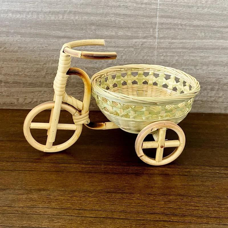 Yiran Furniture Handgefertigter Blumenkorb aus Bambus und Rattan in Beige als Tischdekoration - Bild 2