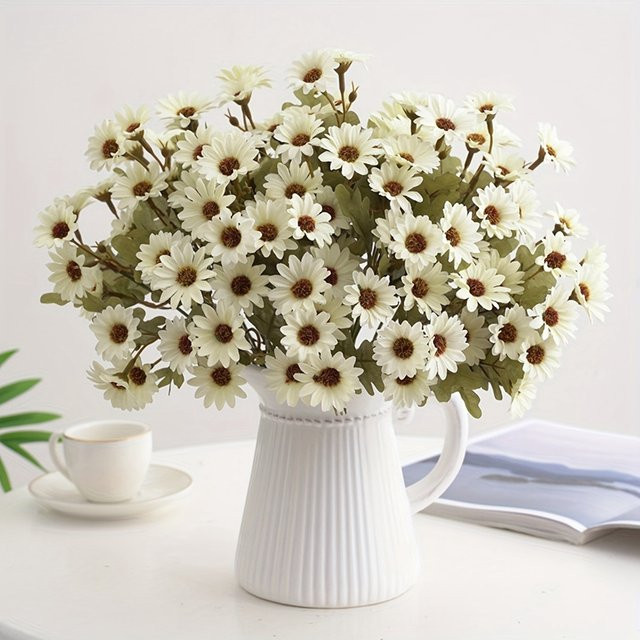Künstliche Gänseblümchen und Hortensien von XIAOYINMO in Weiß und Gelb für Hochzeit, Heimdeko und DIY-Projekte - Bild 1