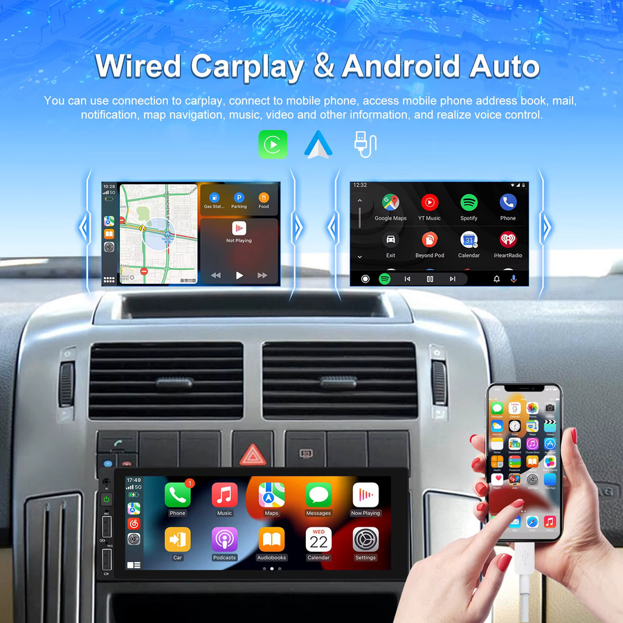 Podofo Auto-MP5-Radio mit 6,86 Zoll Display, CarPlay, Android Auto, Mirror Link und Bluetooth in Schwarz - Bild 3