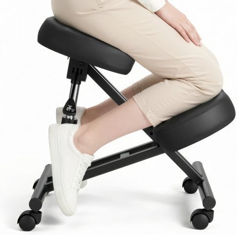 VEVOR Ergonomischer Kniehilfe-Stuhl mit Rollen in Schwarz, Höhenverstellbarer X-Shape Knie-Stuhl mit dicken Schaumstoffkissen für Home Office oder Meditation - Bild 1