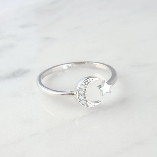 YIRAN Jewelry Offener Ring, Mond- und Sternen-Design, Kupfer, Zirkonia, gray, Damen - Bild 1