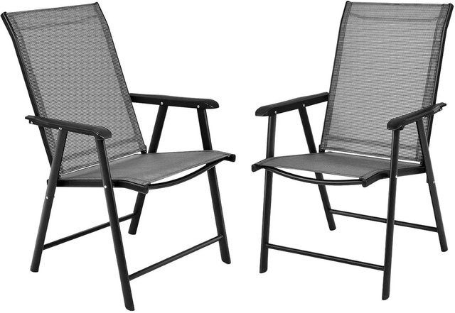 Costway 2er Set Gartenstühle Hochlehner Klappbar Grau mit Armlehnen aus Textilene und pulverbeschichtetem Stahl - Bild 1