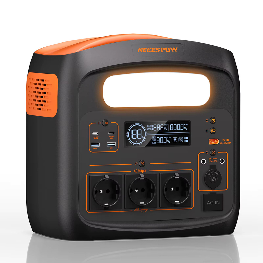 Newsmy N1200 Tragbare Powerstation 1800W mit 1024Wh LiFePO4-Batterie, USV-Funktion, 230V AC-Ausgang und 100W PD-Schnellladung, Schwarz - Bild 7