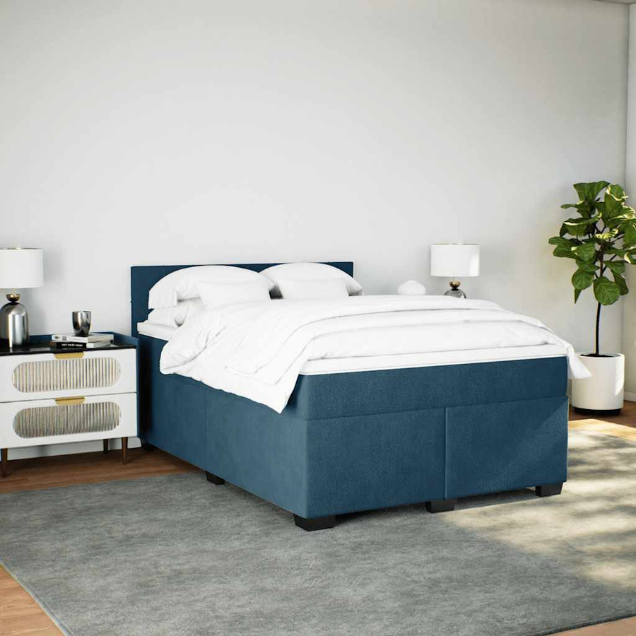 vidaXL Boxspringbett mit Matratze aus Samt in Blau, B/T/H: 160 x 200 x 100,5 cm - Bild 3