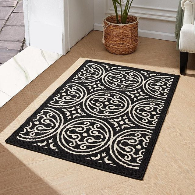 Schmutzabweisende Eingangsmatte Retro in Schwarz, doppelt gewebte Polyester-Matte, B/B: 80 x 120 cm - Bild 1