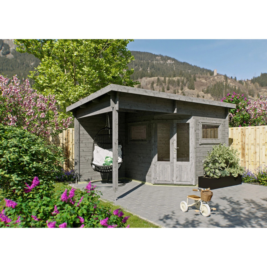 Fjordholz Gartenhaus Modell Leva 2B 5-Eck Log Cabin in Grau imprägniert - Bild 2