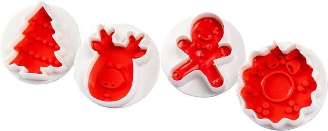 Genialo 3D-Ausstecher-Set Stempel, 4-teilig, rund, weiß und rot - Bild 1