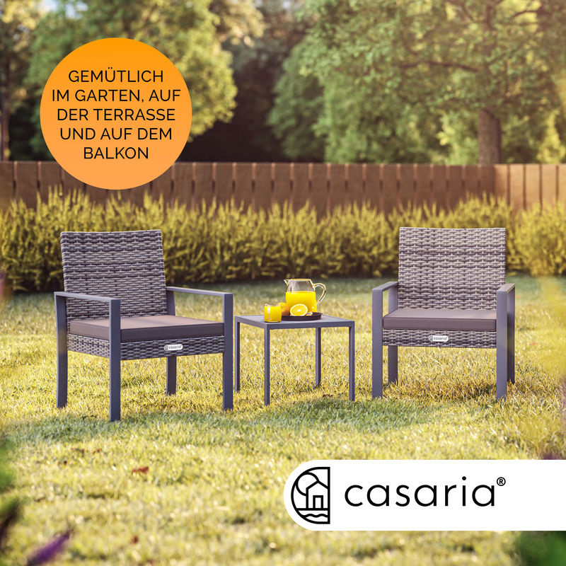 CASARIA 3-teilige Polyrattan Gartensitzgruppe aus WPC und Stahl in Grau - Bild 2