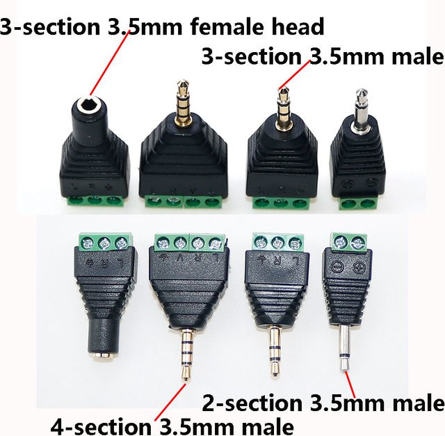 Stereo Audio Adapter 3,5 mm Klinke auf RCA Mono Kanal Stecker mit Schraubterminal, Schwarz - Bild 1