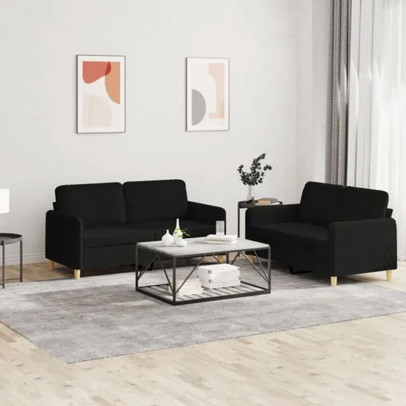 2-tlg. Sofagarnitur vidaxl in Schwarz aus Stoff und Metall im modernen Design mit Kissen - Bild 1