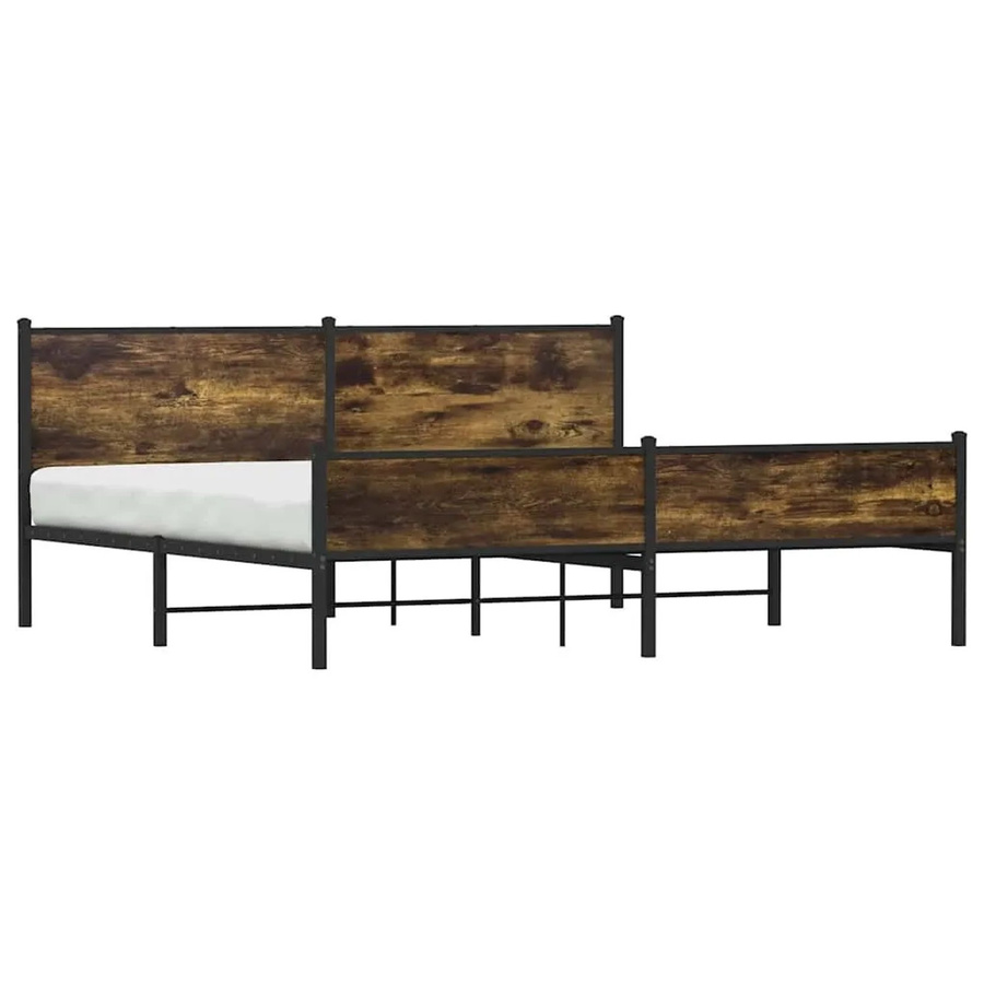 vidaXL Metallbett in Räuchereiche ohne Matratze, Farbe Braun, B/T/H: 198 x 207 x 91,5 cm - Bild 2
