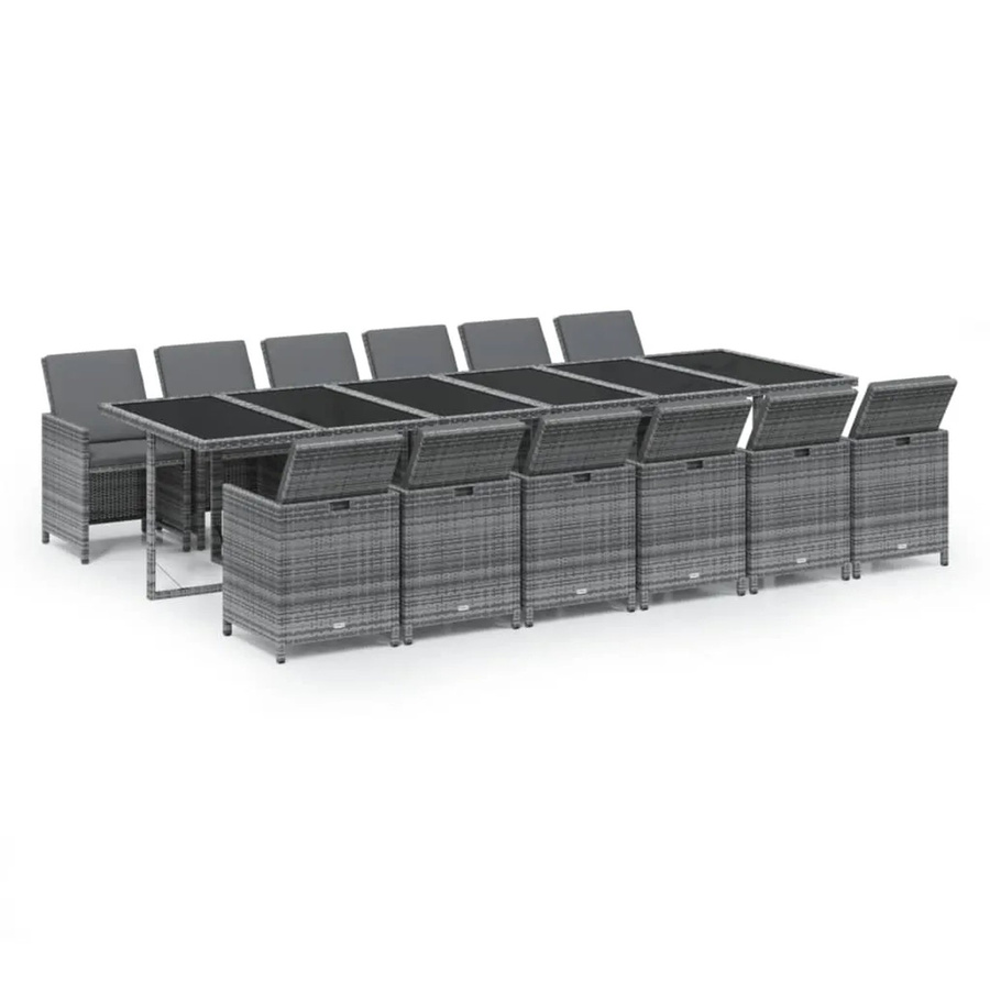 vidaXL 13-teilige Garten-Essgruppe aus Poly-Rattan mit Kissen in Grau und Schwarz - Bild 2