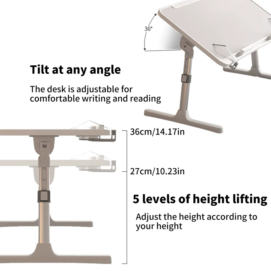 ELOOLE Klappbarer Laptop-Tisch in Grau, Verstellbarer Betttisch mit höhenverstellbarer und neigbarer Platte für Bett und Sofa - Bild 3