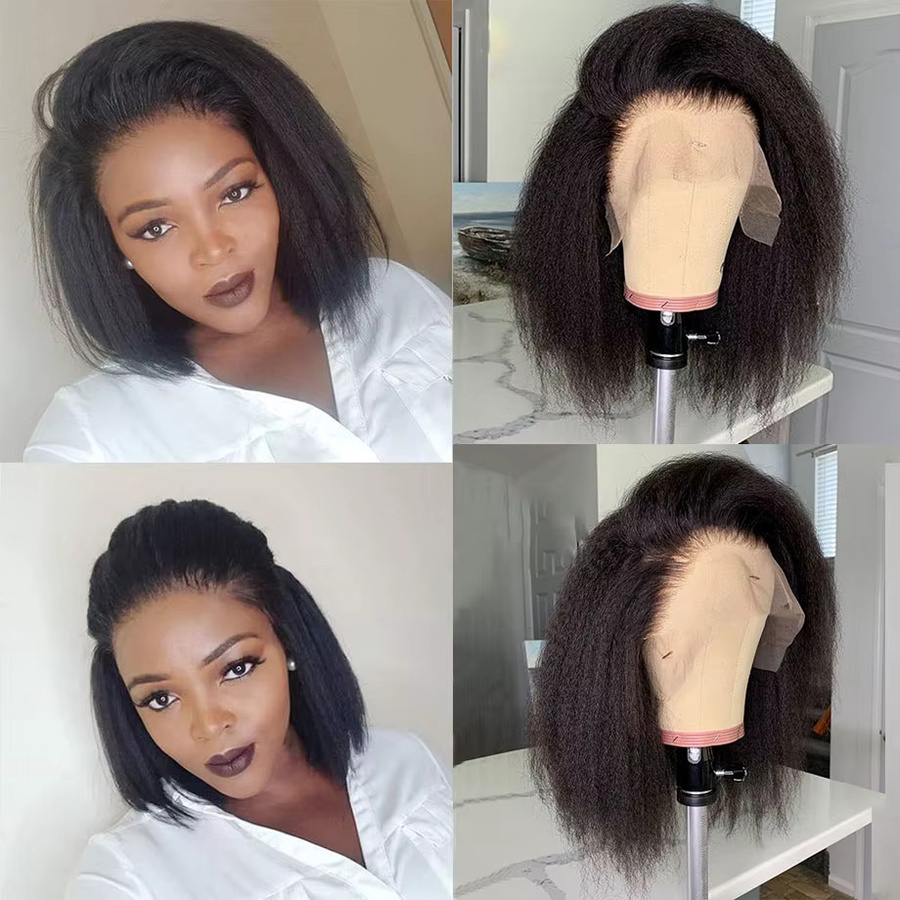 COVERQUEEN Echthaarperücke, Kinky Straight Short Bob, 13x4 HD Lace Front, Damen - Bild 4