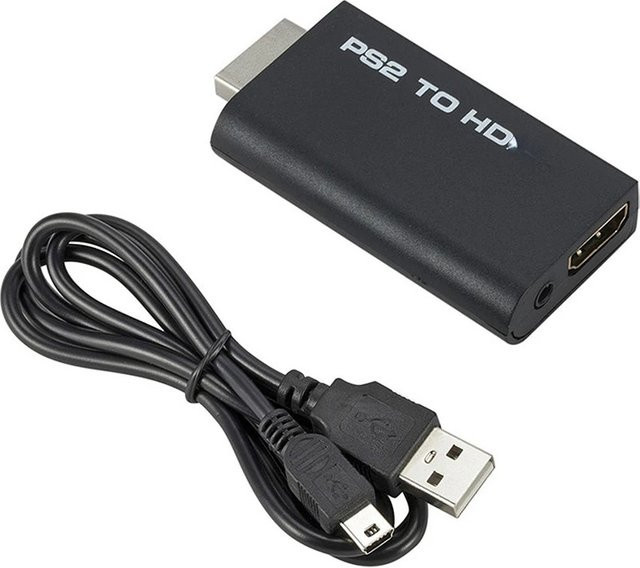 KOJESHUN PS2-zu-HDMI Konverter-Adapter für Audio und Video in Schwarz mit 3,5-mm-Audiokabel, unterstützt 480i, 480p und 576i Anzeigemodi für PC und PS2 - Bild 1