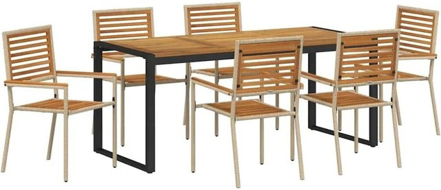 vidaXL Garten Essgruppe 7-teilig aus Poly-Rattan und Akazienholz in Beige und Braun - Bild 1