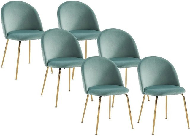 Vente-unique Stuhl Melbourne in Hellgrün mit Samtbezug und goldenen Metallbeinen, Breite: 50 cm, Tiefe: 50 cm, Höhe: 50 cm - Bild 1