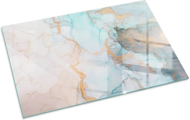 Tulup Glasplatte für Kamin mit abstraktem Flüssigmuster in Türkis, B/T: 100 x 70 cm - Bild 1