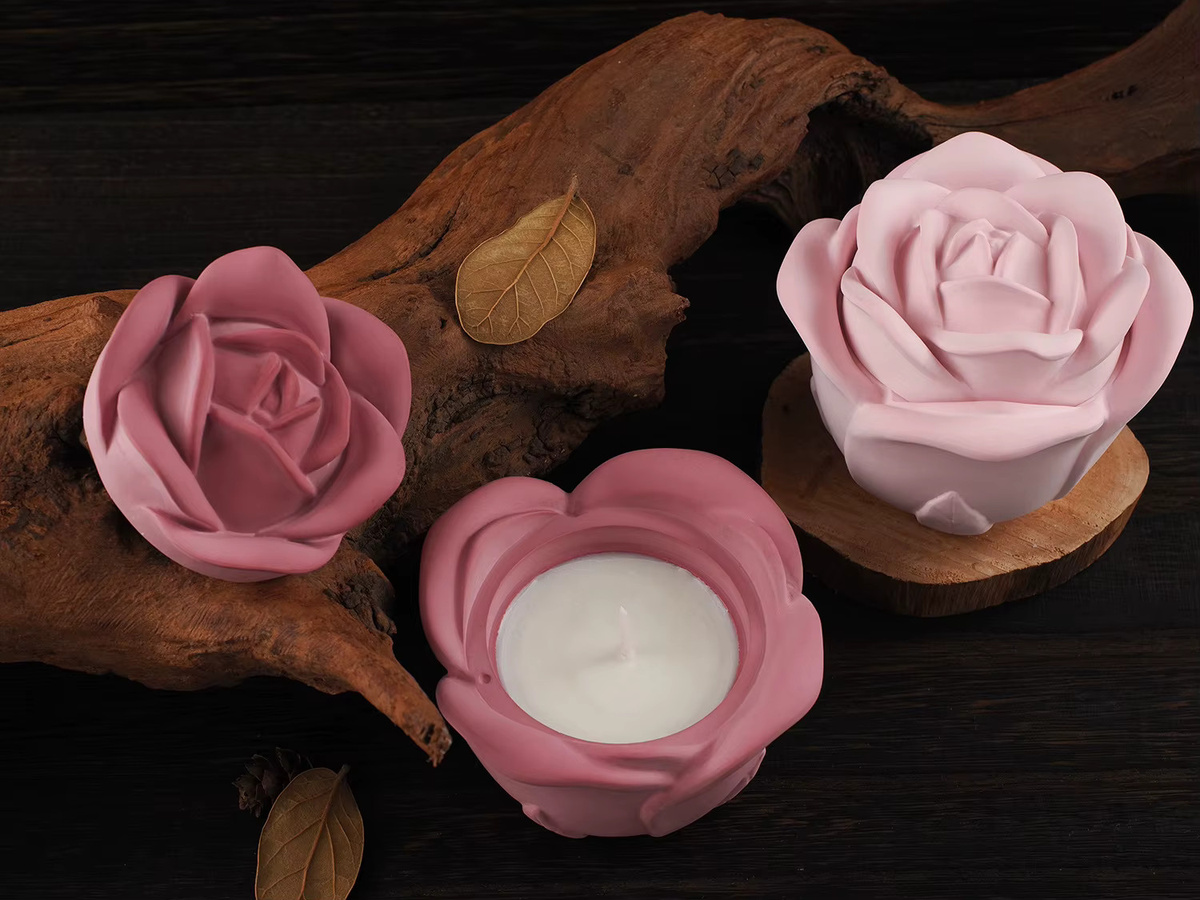 UDOCOOL Rose Kerzenform für Beton, Glas und Harz in Pink zur Herstellung von floralen 3D-Kerzenornamenten und Aufbewahrungsboxen - Bild 2