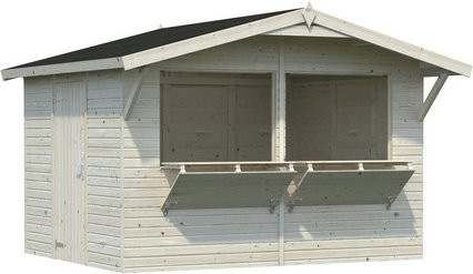 Verkaufsstand Stella von PALMAKO aus Holz in Braun mit Satteldach, B/H/T: 361 x 239 x 259 cm - Bild 1