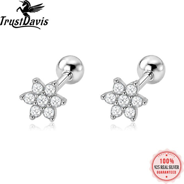 TrustDavis Ohrstecker, 925 Silber, Zirkonia, Blumen-Motiv, Damen - Bild 1