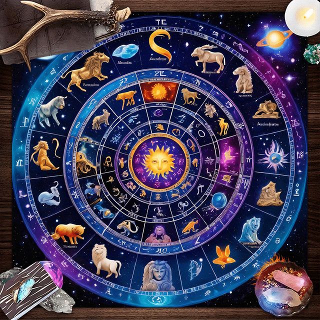 VIKAMA Astrologische Tischdecke mit leuchtender Sonne und zwölf Sternzeichen in Multicolor - Bild 1