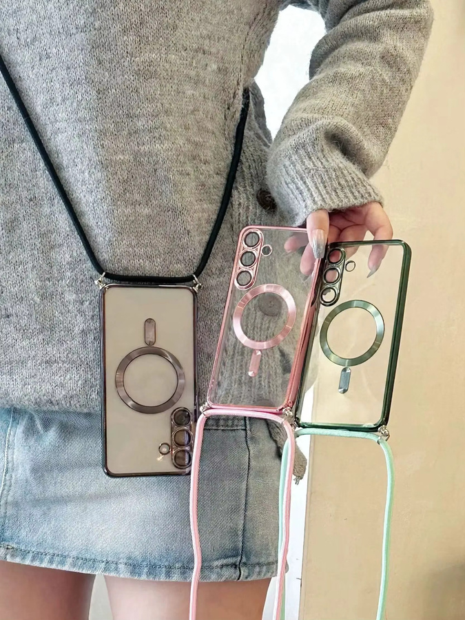 Magnetische Schutzhülle für Samsung Galaxy S26 Ultra S25 FE S24 S23 S22 S21 Plus mit Crossbody-Lanyard und Trageriemen, Transparent mit Gold-Akzenten - Bild 3