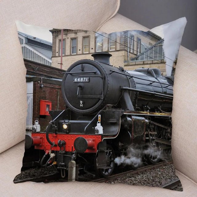 JMG Clothing Kissenbezug im Vintage-Stil mit Dampflokomotive-Print, Schwarz, B/B/H: 50 x 50 x 1 cm - Bild 1