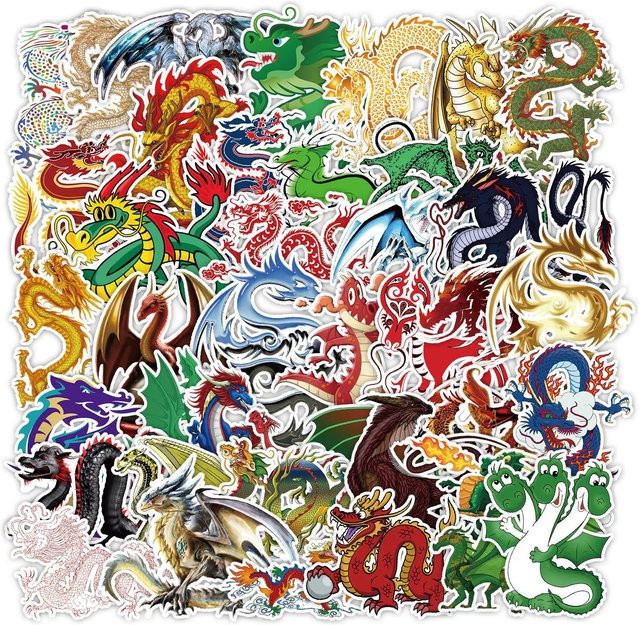 Wasserdichte Drachen Graffiti Aufkleber in Multicolour für Computer, Notebook und Briefpapier (50 oder 100 Stück) - Bild 1