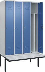 C+P Spind Classic PLUS Garderobenspind mit Sitzbank, 4 Abteile, Lichtgrau, B/T/H: 212,0 x 120,0 x 81,5 cm - Bild 1