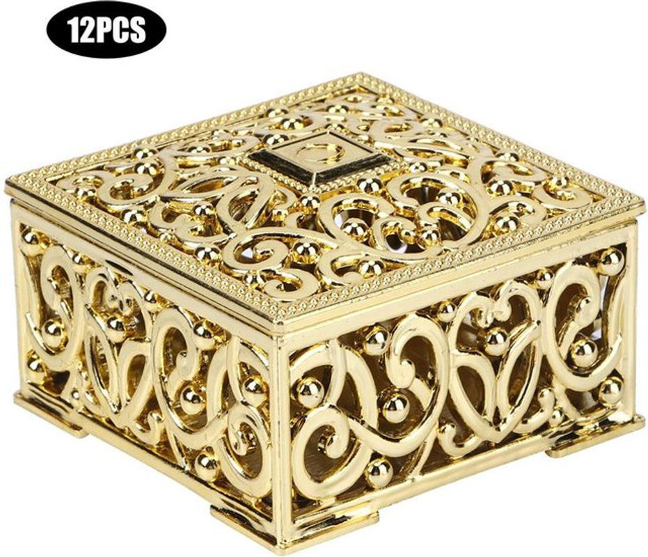 OutsideWorld 12er Set Quadratische Süssigkeitenboxen im Europastil in Gold und Silber für Hochzeit und Geburtstag - Bild 1