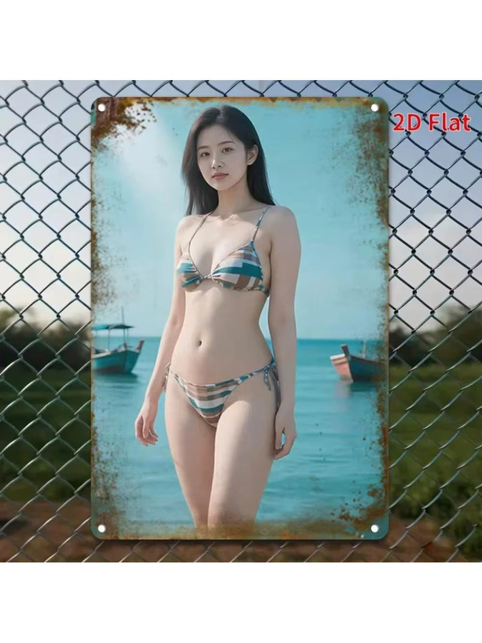 CIFBUY Retro Bikini Metall-Wandkunst mit Streifen-Design in Mehrfarbig für Innen- und Außenbereich - Bild 6