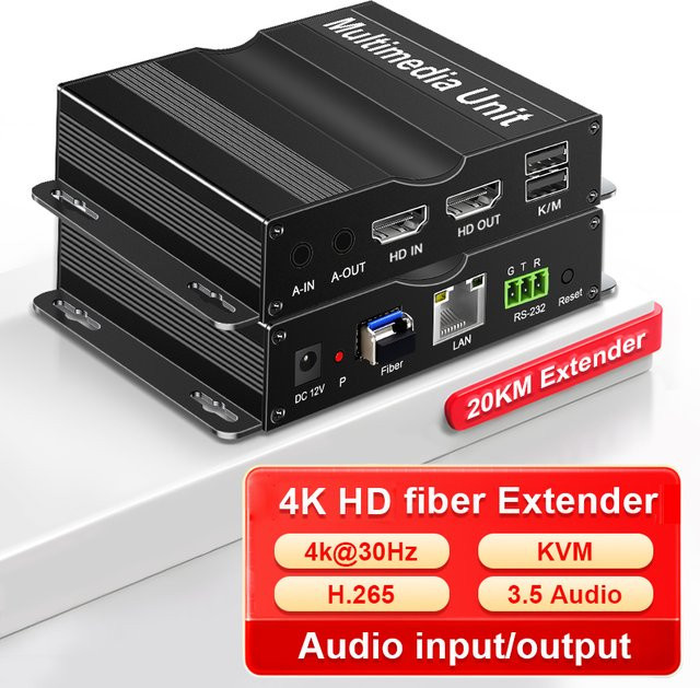 TITAK 4K UHD KVM Glasfaser-Extender mit USB, Video-Audio-Sender und Loop-out, SC LC Glasfaserkabel, Schwarz - Bild 1