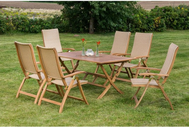 Merxx Gartenmöbel-Set Capri 7-tlg. aus Akazienholz in Braun mit Klapptisch und Kunststoffgeflecht - Bild 1